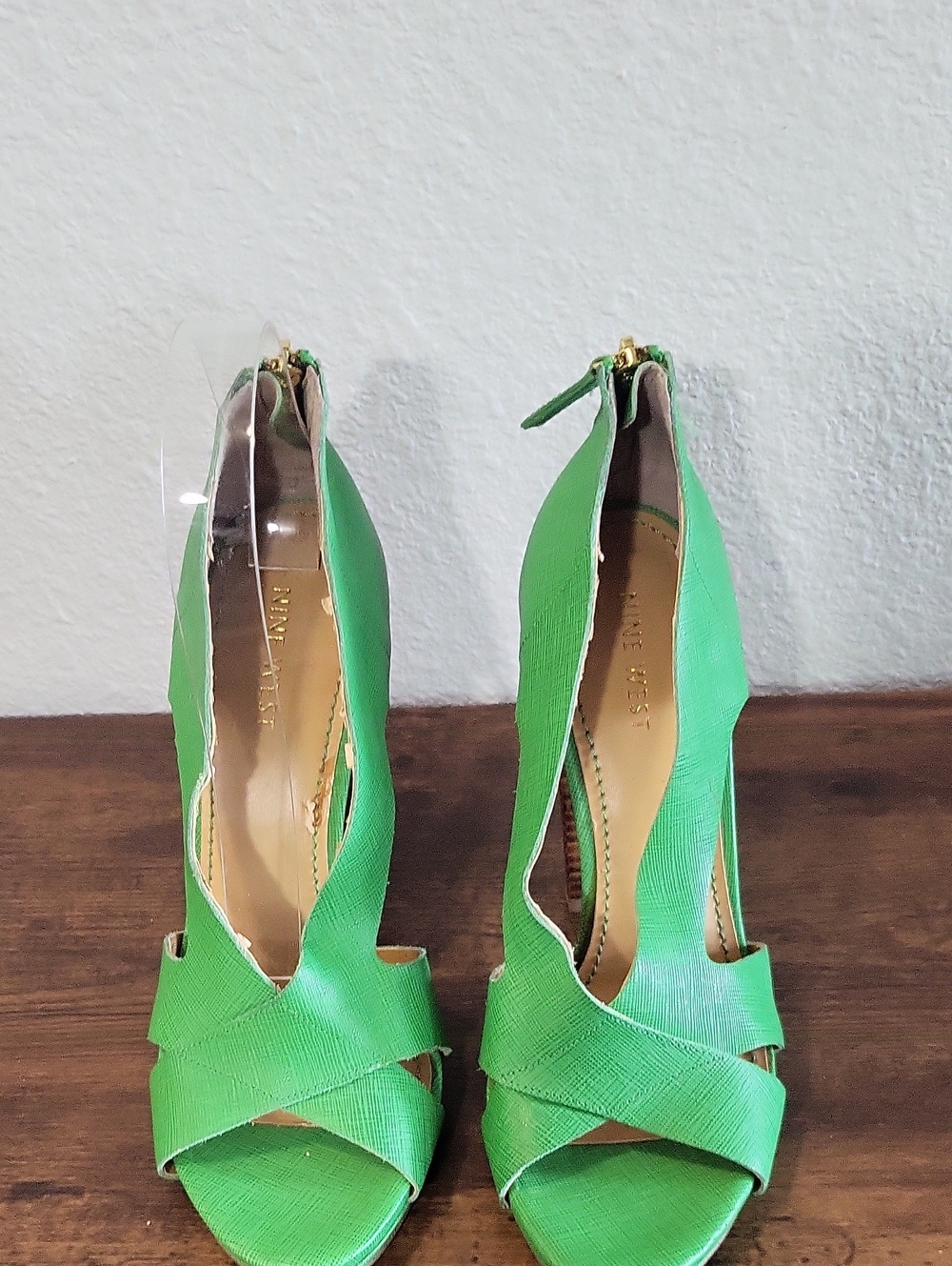 Nine West Green Crisscross Peep-Toe Heels